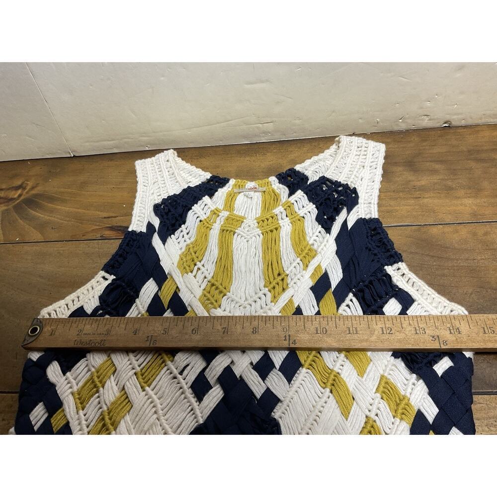Fiets Voor | Fringe Knit Tank | Yellow & Navy | Small | Anthropologie - Picture 8 of 10